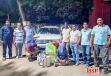 चंद्रपूर स्थानिक गुन्हे शाखेची मोठी कारवाई; बल्लारशा हद्दीत ५,५२,००० रुपयांचा अवैध विदेशी दारूचा साठा व कार जप्त.